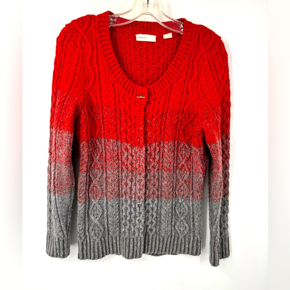 Sleeping on Snow Sweater Anthropologie Red Gray Ombre Knit Snap Small | H028